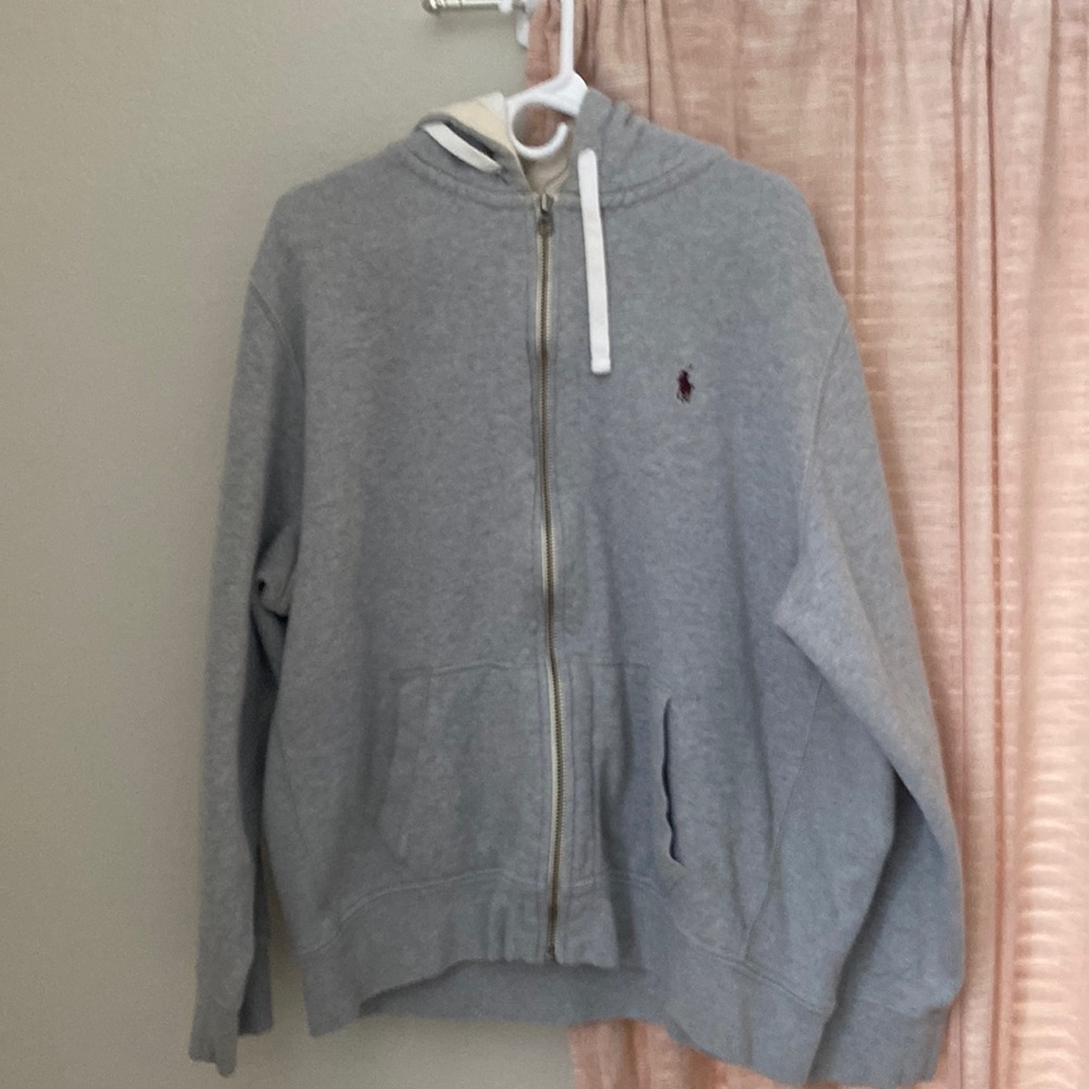 Mens polo hoodie. Size xxl gray in color